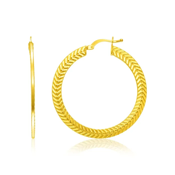 Earrings MayaMila 14k Yellow Gold Chevron Texture Hoop Earrings