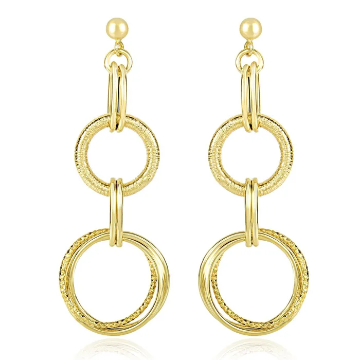 Earrings MayaMila 14k Yellow Gold Dangling Earrings with MultiTextured Entwined Circles Earrings MayaMila 14k Yellow Gold Dangling Earrings with MultiTextured Entwined Circles