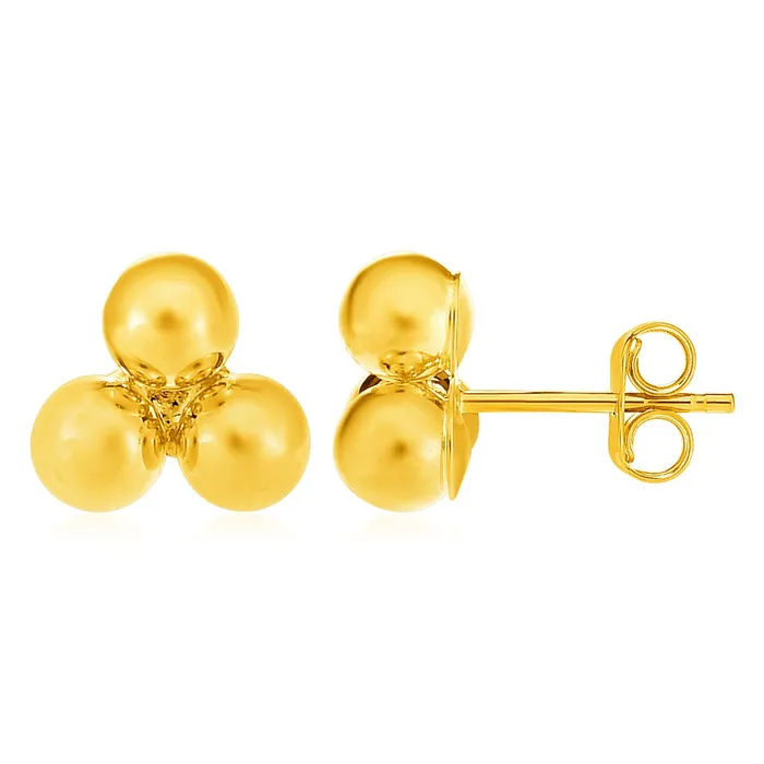 Earrings MayaMila 14k Yellow Gold Post Earrings with Three Spheres