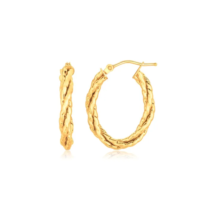 Earrings MayaMila 14k Yellow Gold Twisted Tube Oval Hoop Earrings