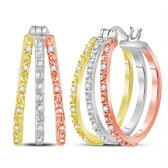 Earrings mayamila 14kt TriTone Gold Womens Round Diamond Triple Hoop Earrings 15 Cttw Earrings mayamila 14kt TriTone Gold Womens Round Diamond Triple Hoop Earrings 15 Cttw