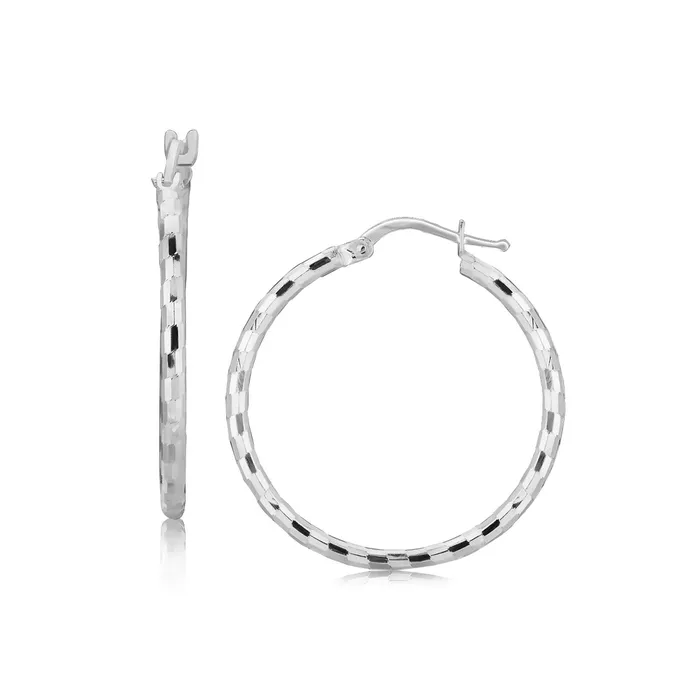 Earrings MayaMila Sterling Silver Hoop Design Diamond Cut Earrings with Rhodium Plating 26mm