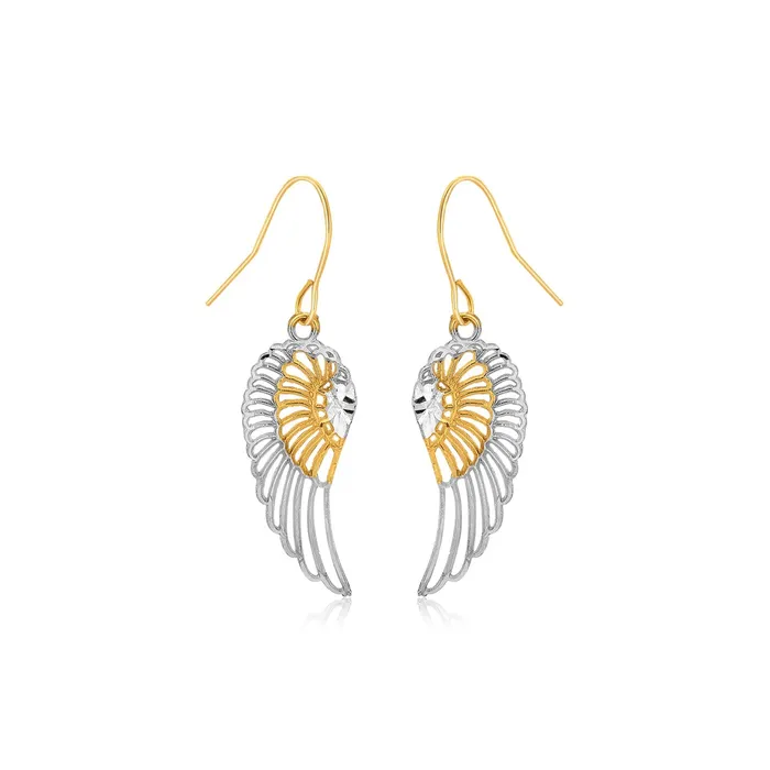 Earrings MayaMila TwoTone Wing Drop Earrings in 10K Gold
