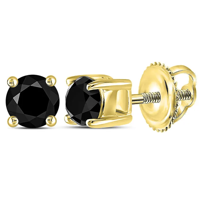 Earrings mayamila Yellowtone Sterling Silver Unisex Round Black Color Enhanced Diamond Solitaire Earrings 12 Cttw Earrings mayamila Yellowtone Sterling Silver Unisex Round Black Color Enhanced Diamond Solitaire Earrings 12 Cttw