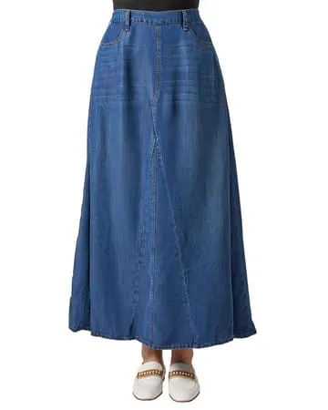 Earrings Memoi Memoi Ladies Denim Maxi Panel Skirt Dark Wash CSK08979