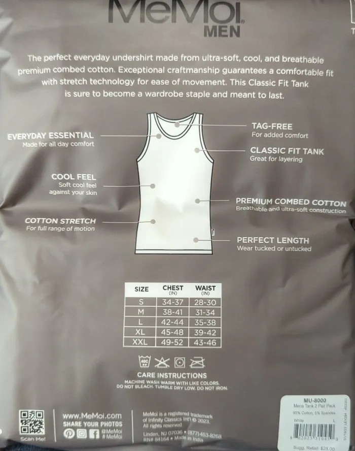 Earrings Memoi Memoi Mens Sleeveless Tank Undershirts 2 Pack MU8000