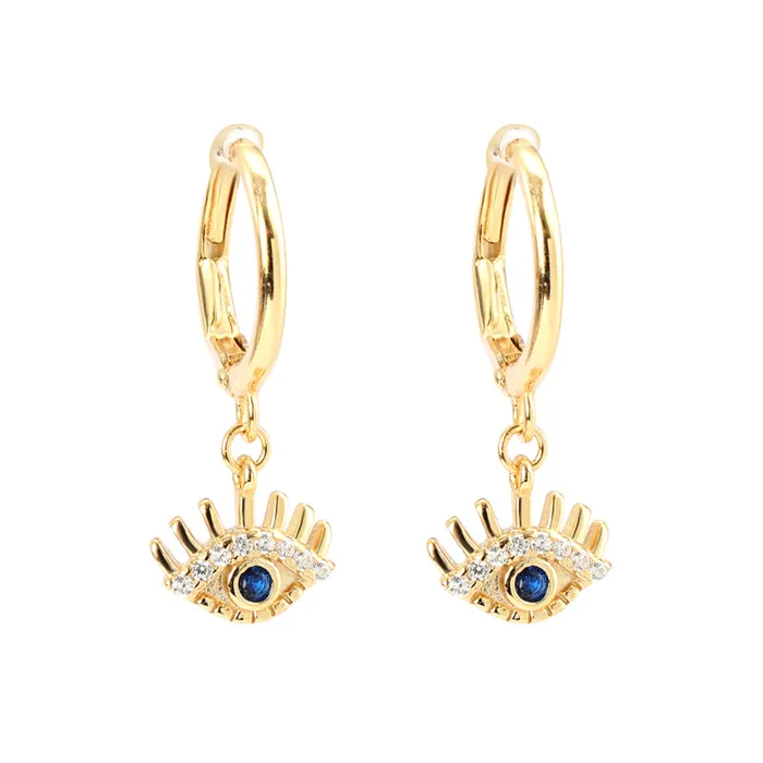 Earrings Mystic Flavia 18 K Gold Plated Blue Zircon Eye Silver Hoop Earrings