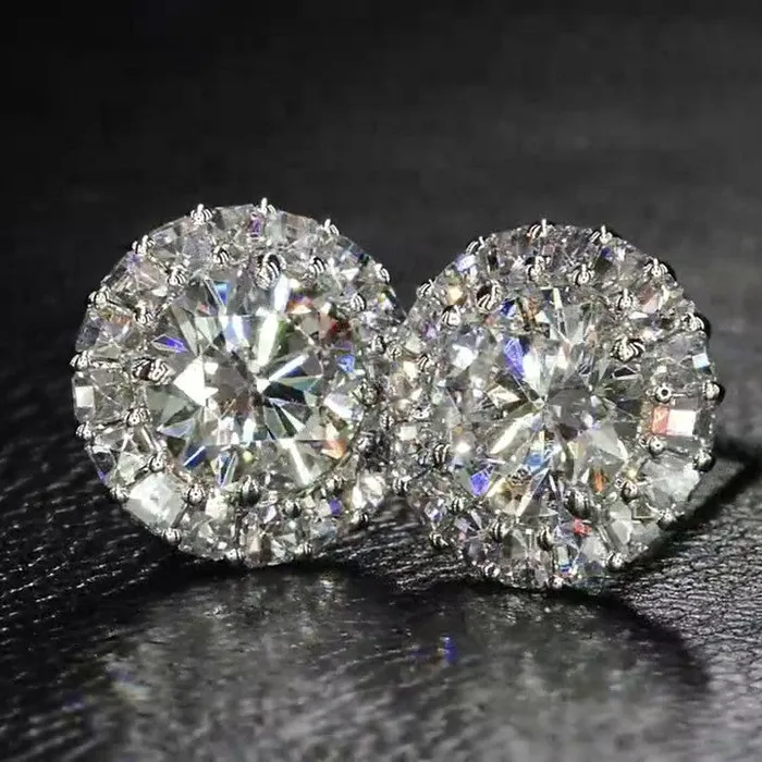 Earrings Round Cut Halo 925 Sterling Silver Stud Earrings Shineofdiamond