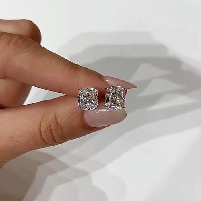 Earrings Shineofdiamond Simple Cushion Cut Stud Earrings In Sterling Silver Earrings Shineofdiamond Simple Cushion Cut Stud Earrings In Sterling Silver