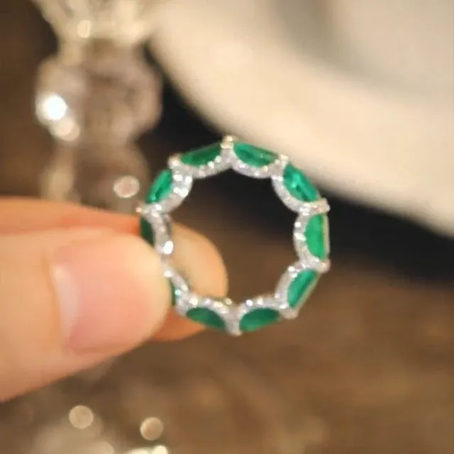 Emerald Cut Eternity Green Wedding Band In Sterling Silver Shineofdiamond Rings