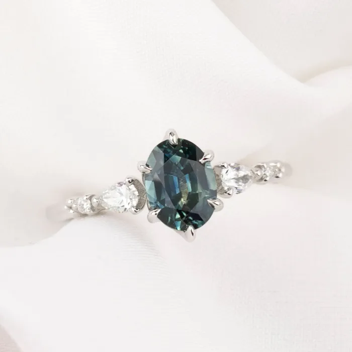 Envero Jewelry Rings Estel Fleur Petal Ring 126ct Teal Blue Montana Sapphire 14k White Gold One of a kind Envero Jewelry Rings Estel Fleur Petal Ring 126ct Teal Blue Montana Sapphire 14k White Gold One of a kind