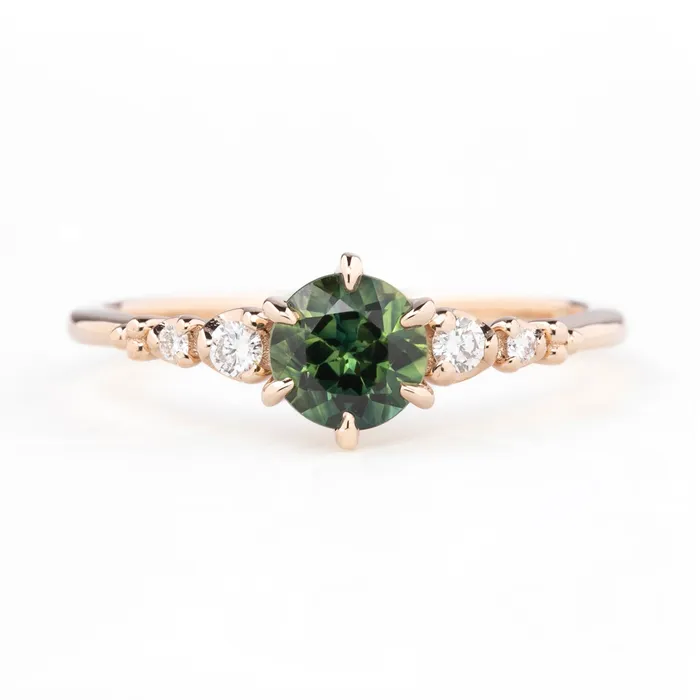 Envero Jewelry Rings Estel Fleur Six Prongs Ring 082ct Green Queensland Sapphire 14k Rose Gold One of a kind Envero Jewelry Rings Estel Fleur Six Prongs Ring 082ct Green Queensland Sapphire 14k Rose Gold One of a kind