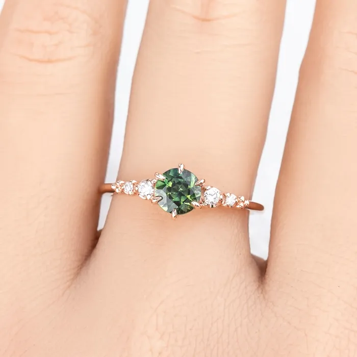Envero Jewelry Rings Estel Fleur Six Prongs Ring 082ct Green Queensland Sapphire 14k Rose Gold One of a kind Envero Jewelry Rings Estel Fleur Six Prongs Ring 082ct Green Queensland Sapphire 14k Rose Gold One of a kind