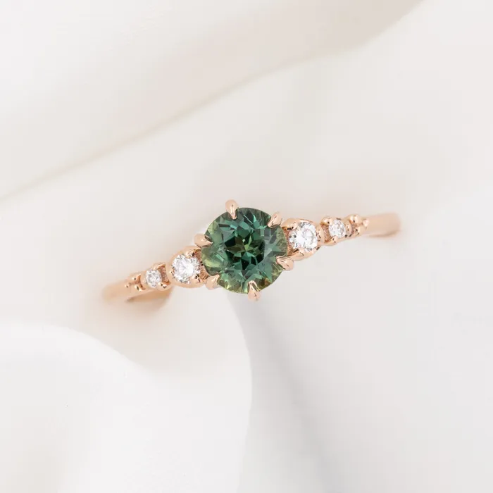 Envero Jewelry Rings Estel Fleur Six Prongs Ring 082ct Green Queensland Sapphire 14k Rose Gold One of a kind Envero Jewelry Rings Estel Fleur Six Prongs Ring 082ct Green Queensland Sapphire 14k Rose Gold One of a kind