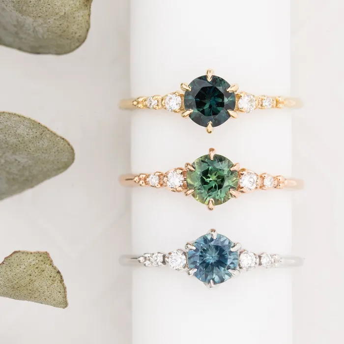 Envero Jewelry Rings Estel Fleur Six Prongs Ring 082ct Green Queensland Sapphire 14k Rose Gold One of a kind Envero Jewelry Rings Estel Fleur Six Prongs Ring 082ct Green Queensland Sapphire 14k Rose Gold One of a kind