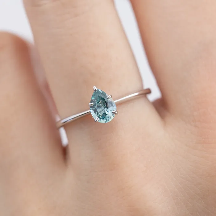Envero Jewelry Rings Sara Ring 074ct Light Blue Green Teardrop Montana Sapphire 14k White Gold One of a kind Envero Jewelry Rings Sara Ring 074ct Light Blue Green Teardrop Montana Sapphire 14k White Gold One of a kind