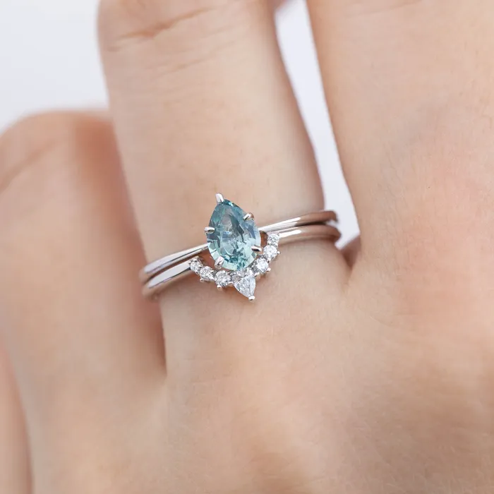Envero Jewelry Rings Sara Ring 074ct Light Blue Green Teardrop Montana Sapphire 14k White Gold One of a kind Envero Jewelry Rings Sara Ring 074ct Light Blue Green Teardrop Montana Sapphire 14k White Gold One of a kind