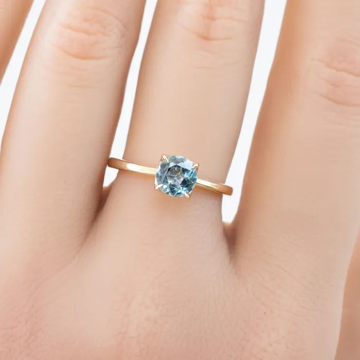 Envero Jewelry Rings Sara Ring 089ct Light Blue Green Round Montana Sapphire 14K Yellow Gold One of a kind Envero Jewelry Rings Sara Ring 089ct Light Blue Green Round Montana Sapphire 14K Yellow Gold One of a kind