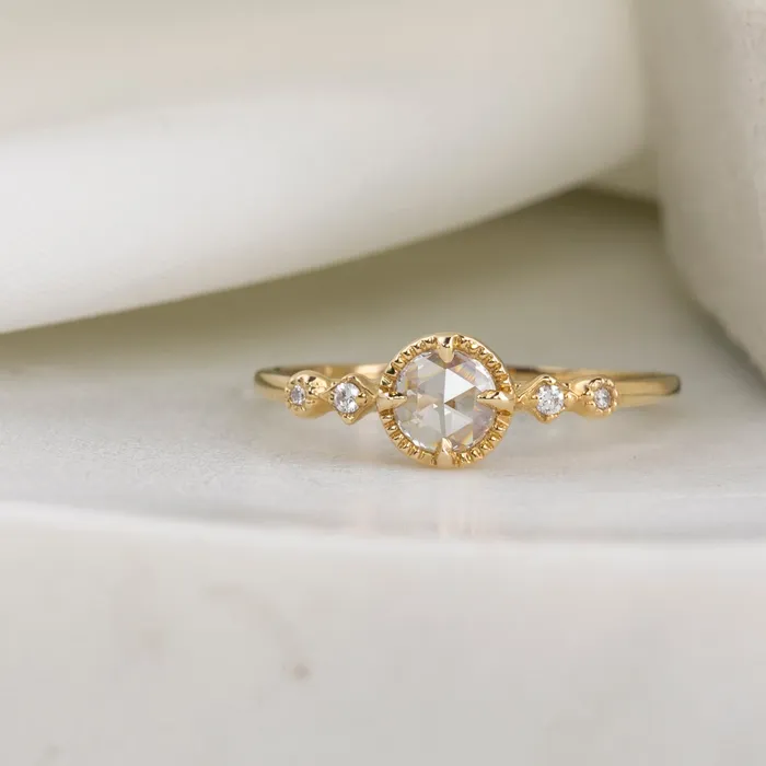 Envero Jewelry Rings Stella Ring 020ct Round Rose Cut Diamond 14k Yellow Gold One of a kind