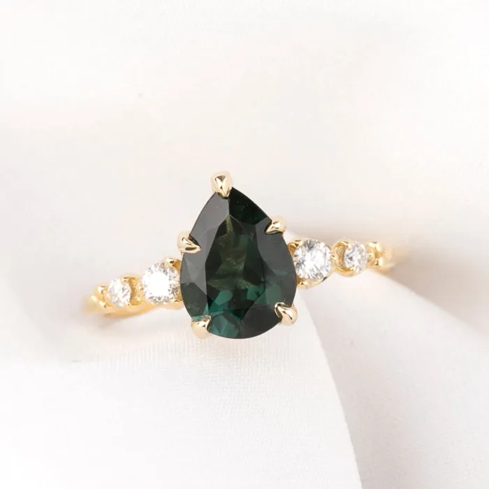 Estel Fleur Ring Peacock Green Pear Tourmaline 14K Yellow Gold One of a kind Envero Jewelry Rings Estel Fleur Ring Peacock Green Pear Tourmaline 14K Yellow Gold One of a kind Envero Jewelry Rings