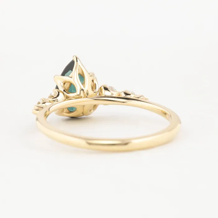 Estel Fleur Ring Peacock Green Pear Tourmaline 14K Yellow Gold One of a kind Envero Jewelry Rings Estel Fleur Ring Peacock Green Pear Tourmaline 14K Yellow Gold One of a kind Envero Jewelry Rings