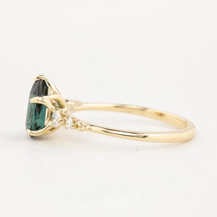 Estel Fleur Ring Peacock Green Pear Tourmaline 14K Yellow Gold One of a kind Envero Jewelry Rings Estel Fleur Ring Peacock Green Pear Tourmaline 14K Yellow Gold One of a kind Envero Jewelry Rings