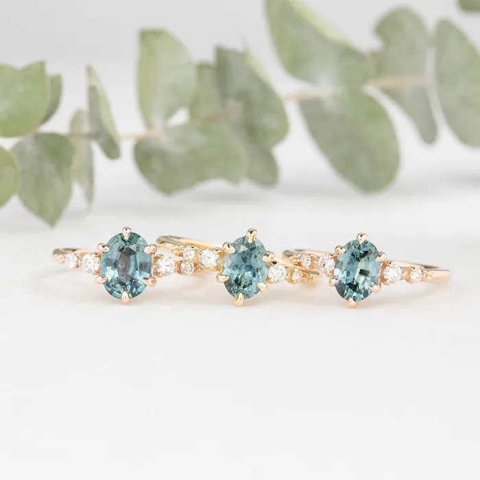 Estel Fleur Six Prongs Ring 141ct Blue Green Oval Montana Sapphire 14K Rose Gold One of a kind Envero Jewelry Rings Estel Fleur Six Prongs Ring 141ct Blue Green Oval Montana Sapphire 14K Rose Gold One of a kind Envero Jewelry Rings