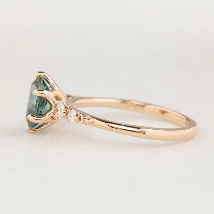 Estel Fleur Six Prongs Ring 141ct Blue Green Oval Montana Sapphire 14K Rose Gold One of a kind Envero Jewelry Rings Estel Fleur Six Prongs Ring 141ct Blue Green Oval Montana Sapphire 14K Rose Gold One of a kind Envero Jewelry Rings