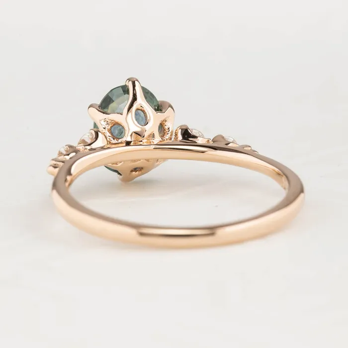 Estel Fleur Six Prongs Ring 141ct Blue Green Oval Montana Sapphire 14K Rose Gold One of a kind Envero Jewelry Rings Estel Fleur Six Prongs Ring 141ct Blue Green Oval Montana Sapphire 14K Rose Gold One of a kind Envero Jewelry Rings