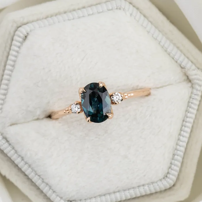 Estel Ring 132ct Teal Blue Oval Queensland Sapphire 14K Rose Gold One of a kind Envero Jewelry Rings Estel Ring 132ct Teal Blue Oval Queensland Sapphire 14K Rose Gold One of a kind Envero Jewelry Rings