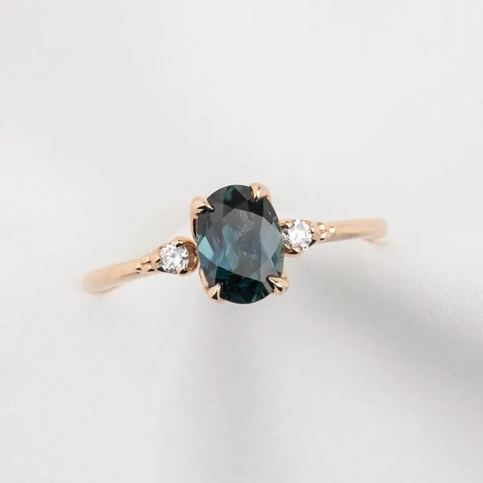 Estel Ring 132ct Teal Blue Oval Queensland Sapphire 14K Rose Gold One of a kind Envero Jewelry Rings Estel Ring 132ct Teal Blue Oval Queensland Sapphire 14K Rose Gold One of a kind Envero Jewelry Rings