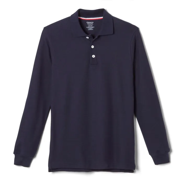 French Toast Unisex Youth Long Sleeve Pique Polo Navy French Toast Earrings