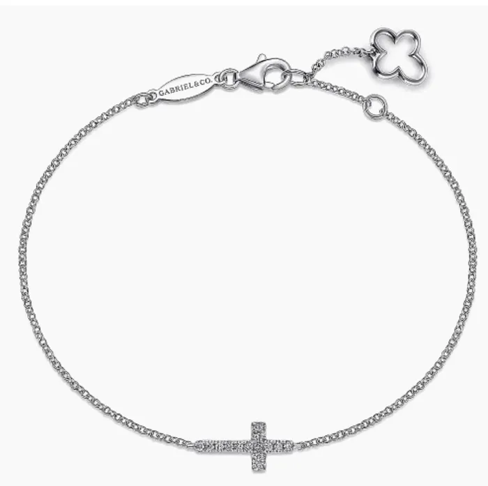 GABRIELCo Bracelets GABRIELCo14K White Gold Diamond Cross Chain Bracelet TB3320W45JJ GABRIELCo Bracelets GABRIELCo14K White Gold Diamond Cross Chain Bracelet TB3320W45JJ