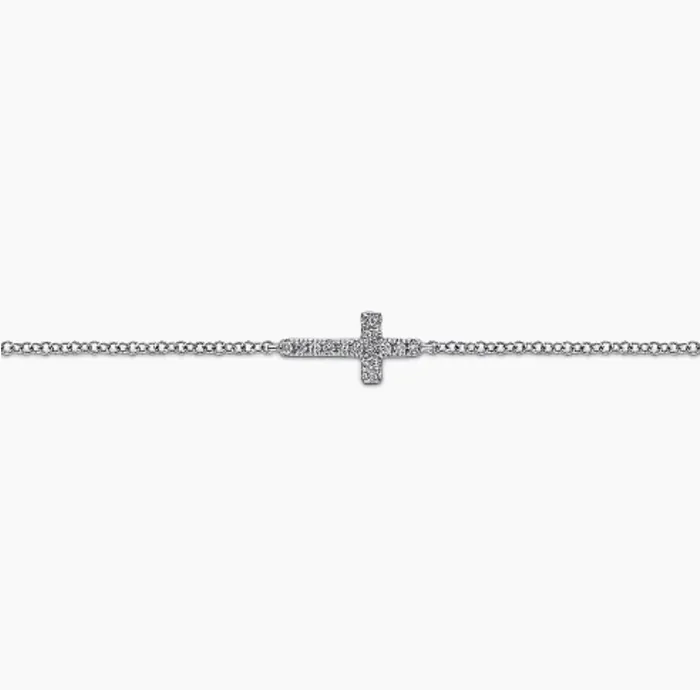 GABRIELCo Bracelets GABRIELCo14K White Gold Diamond Cross Chain Bracelet TB3320W45JJ