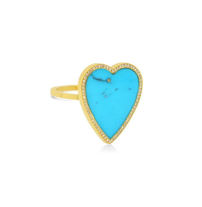 Jennifer Meyer Rings Turquoise Inlay Heart Ring with Diamonds
