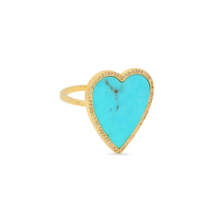 Jennifer Meyer Rings Turquoise Inlay Heart Ring with Diamonds