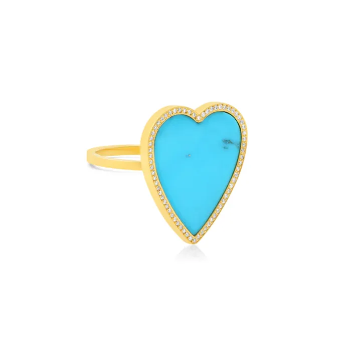 Jennifer Meyer Rings Turquoise Inlay Heart Ring with Diamonds