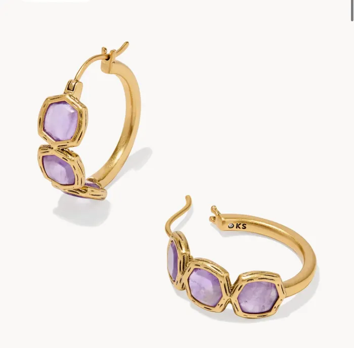 Kendra Scott Earrings KENDRA SCOTT Maura Vintage Gold Hoop Earrings in Dark Purple Amethyst 9608867783 Kendra Scott Earrings KENDRA SCOTT Maura Vintage Gold Hoop Earrings in Dark Purple Amethyst 9608867783