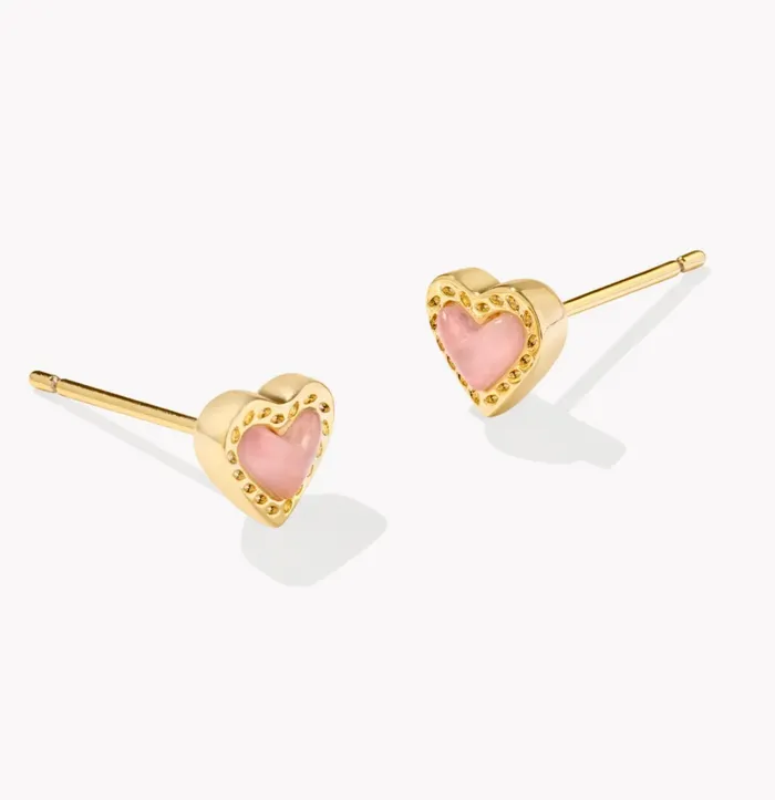 KENDRA SCOTT Mini Ari Heart Gold Stud Earrings in Rose Quartz 9608874376 KENDRA SCOTT Earrings KENDRA SCOTT Mini Ari Heart Gold Stud Earrings in Rose Quartz 9608874376 KENDRA SCOTT Earrings
