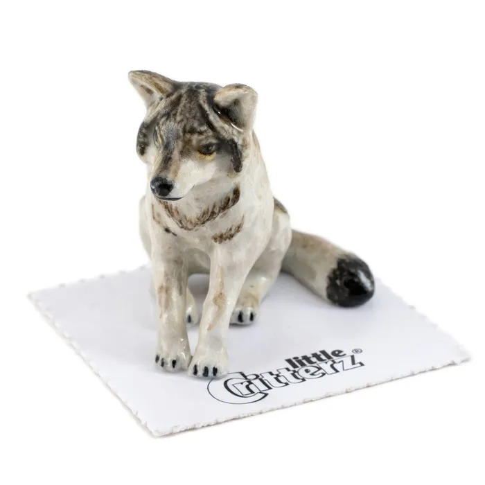 Little Critterz Earrings Akela Wolf Sitting Porcelain Miniature