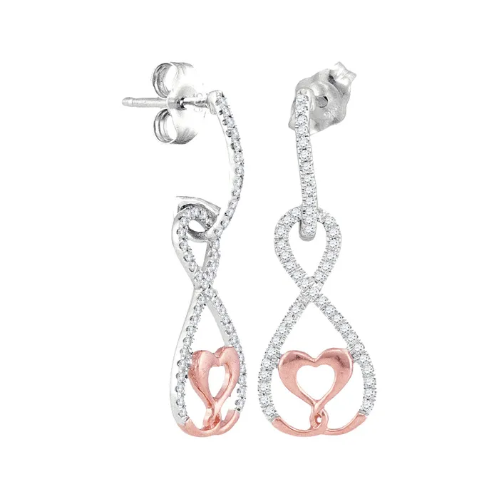 mayamila 10kt White Rose Gold Womens Round Diamond Dangle Infinity Heart Earrings 14 Cttw Earrings