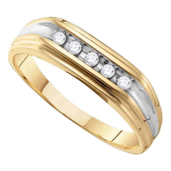 mayamila 10kt Yellow Gold Mens Round Diamond Single Row Twotone Wedding Band Ring 18 Cttw Rings mayamila 10kt Yellow Gold Mens Round Diamond Single Row Twotone Wedding Band Ring 18 Cttw Rings