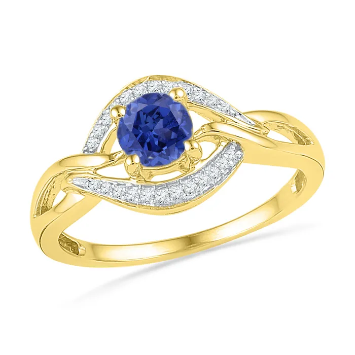 mayamila 10kt Yellow Gold Womens Round LabCreated Blue Sapphire Solitaire Woven Ring 58 Cttw Rings mayamila 10kt Yellow Gold Womens Round LabCreated Blue Sapphire Solitaire Woven Ring 58 Cttw Rings