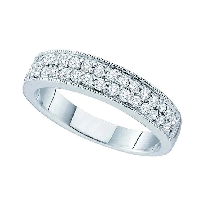 mayamila 14kt White Gold Womens Round Diamond Double Row Milgrain Band Ring 12 Cttw Rings mayamila 14kt White Gold Womens Round Diamond Double Row Milgrain Band Ring 12 Cttw Rings