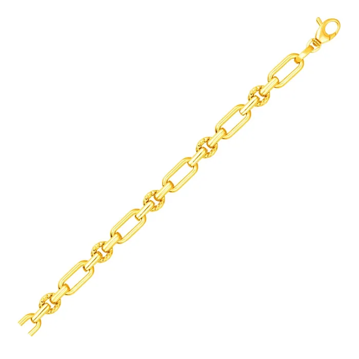 MayaMila Bracelets 14k Yellow Gold Polished and Textured Link Bracelet MayaMila Bracelets 14k Yellow Gold Polished and Textured Link Bracelet