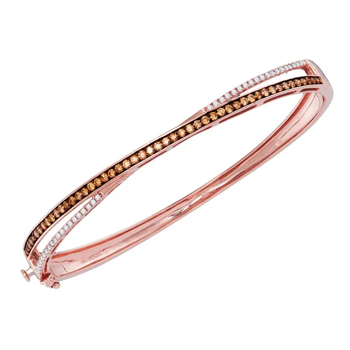 mayamila Bracelets 14kt Rose Gold Womens Round Cognacbrown Color Enhanced Diamond Crossover Bangle Bracelet 100 Cttw mayamila Bracelets 14kt Rose Gold Womens Round Cognacbrown Color Enhanced Diamond Crossover Bangle Bracelet 100 Cttw