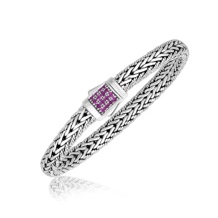 MayaMila Bracelets Sterling Silver Pink Tone Sapphire Accented Braided Mens Bracelet MayaMila Bracelets Sterling Silver Pink Tone Sapphire Accented Braided Mens Bracelet