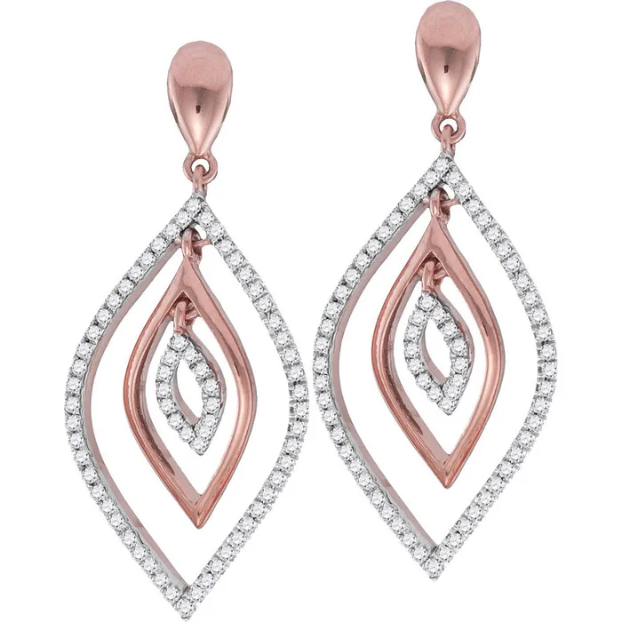 mayamila Earrings 10kt Rose Gold Womens Round Diamond Nested Oval Dangle Earrings 38 Cttw mayamila Earrings 10kt Rose Gold Womens Round Diamond Nested Oval Dangle Earrings 38 Cttw