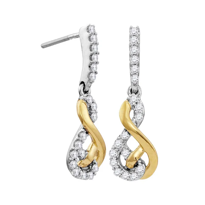 mayamila Earrings 10kt Twotone White Yellow Gold Womens Round Diamond Dangle Earrings 12 Cttw mayamila Earrings 10kt Twotone White Yellow Gold Womens Round Diamond Dangle Earrings 12 Cttw