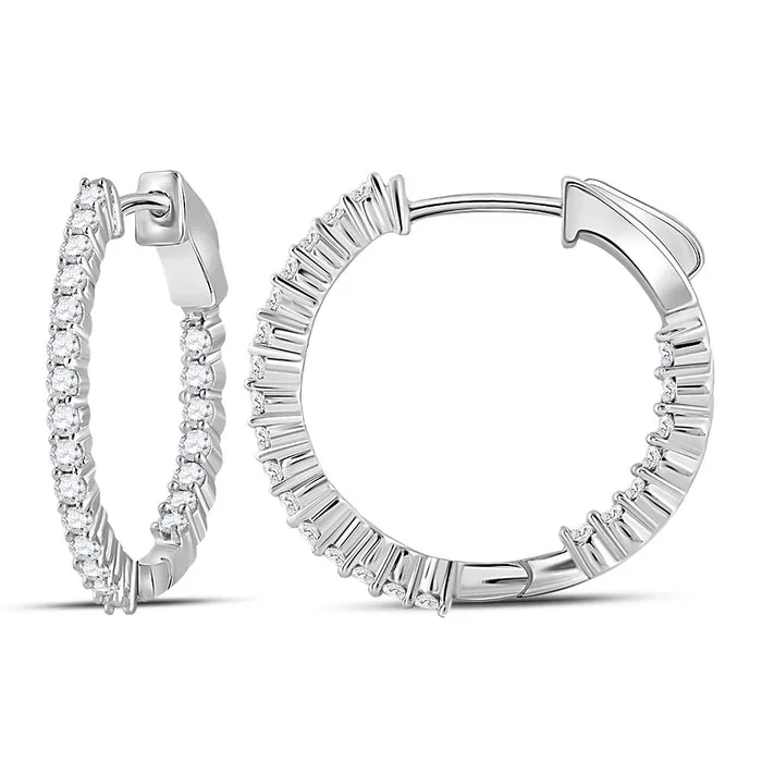 mayamila Earrings 10kt White Gold Womens Round Diamond Inside Outside Hoop Earrings 100 Cttw